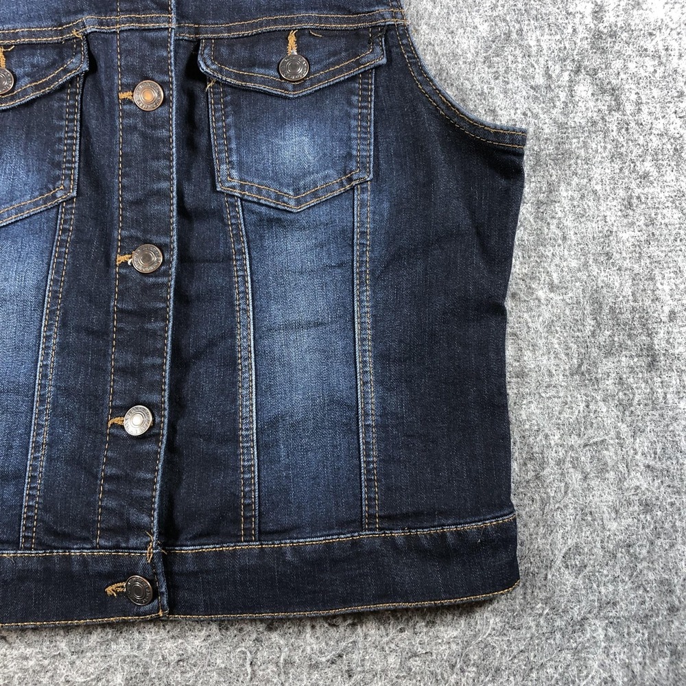 Wax Jean Womens Large Blue Stretch Denim Trucker Vest Button Front - Picture 5 of 14